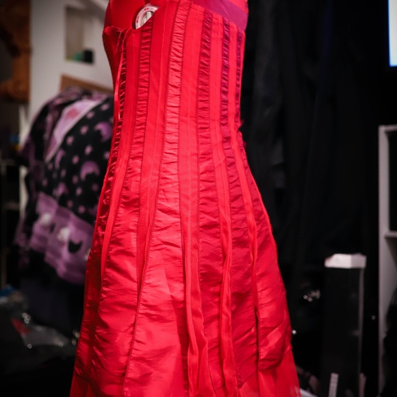 Ariella Red Pleated Satin and Tulle Dress - Picture 2 of 5